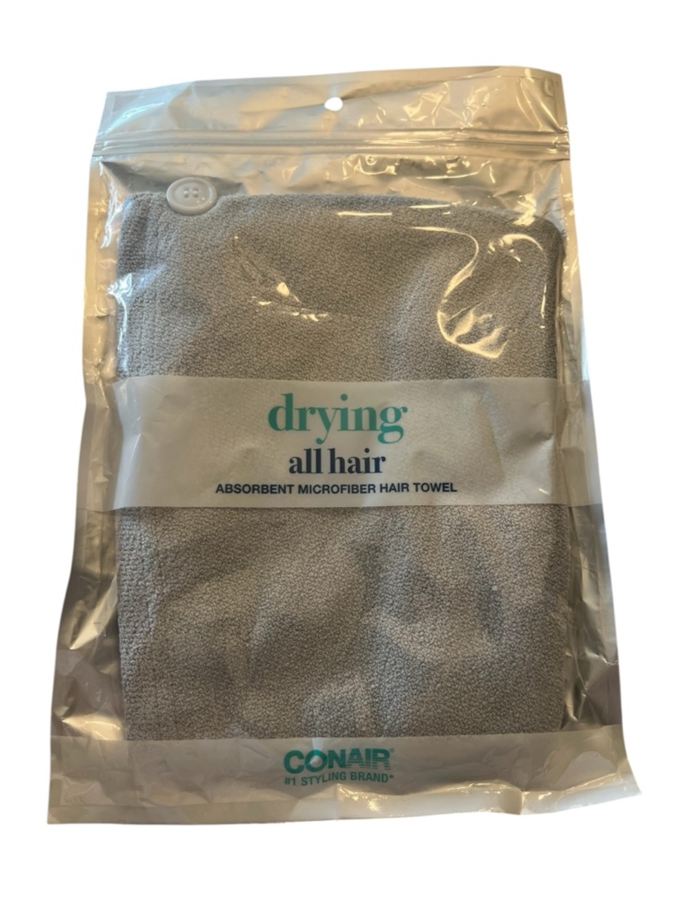 Conair Absorbent Knotted Microfiber All Hair Wrap Drying Towel Gray Soft Gentle